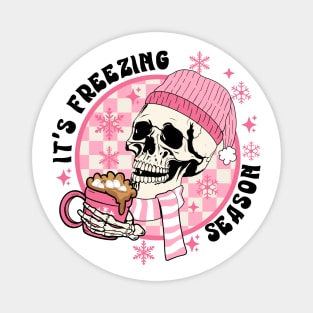 Funny Christmas Skeleton Drinking Coffee Magnet